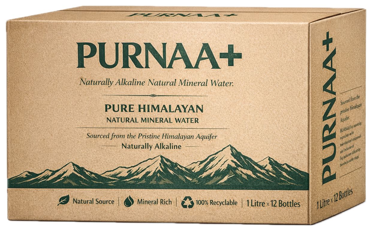 Final Purnaa+ Natural Mineral Water 1 litre bottle carton artwork